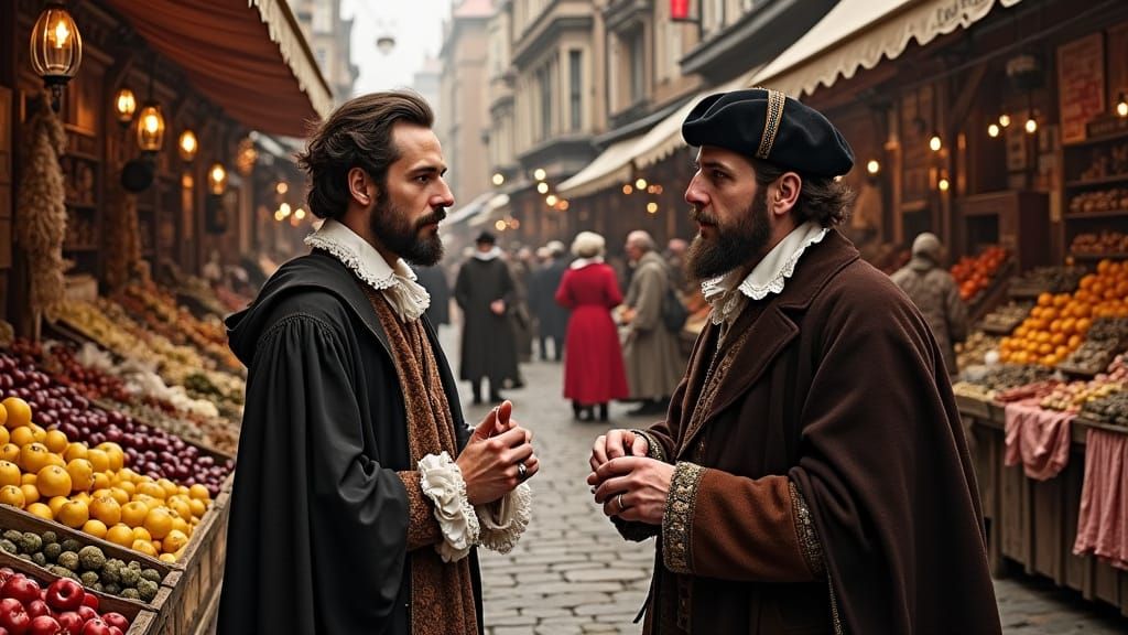 Shakespeare and Jonson Chat in Elizabethan Market