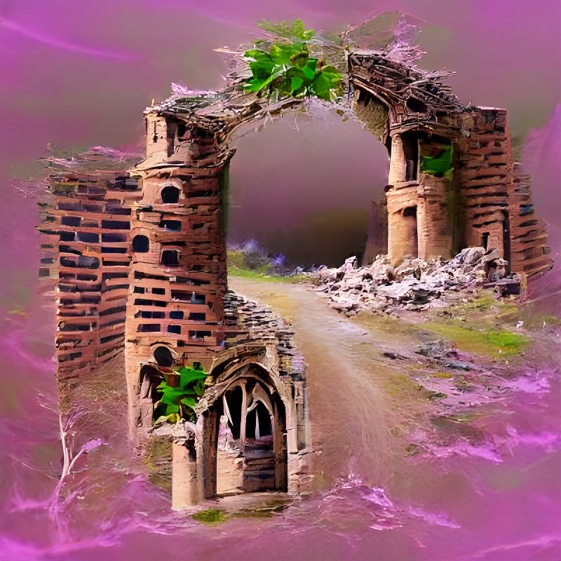 Photorealistic Ruins Landscape Under Stormy Sky