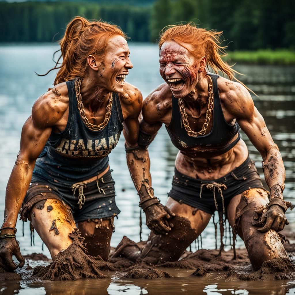 Hyperrealistic Mud Wrestling by a Lake