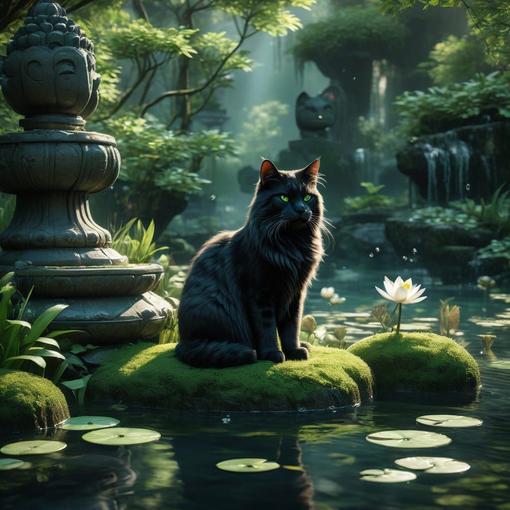 Serenely Meditating Buddha Surrounded by a Majestic Maine Co...