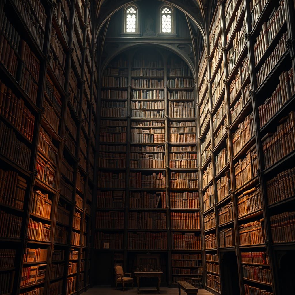 Ancient Monastery Library Illuminated by Candlelight