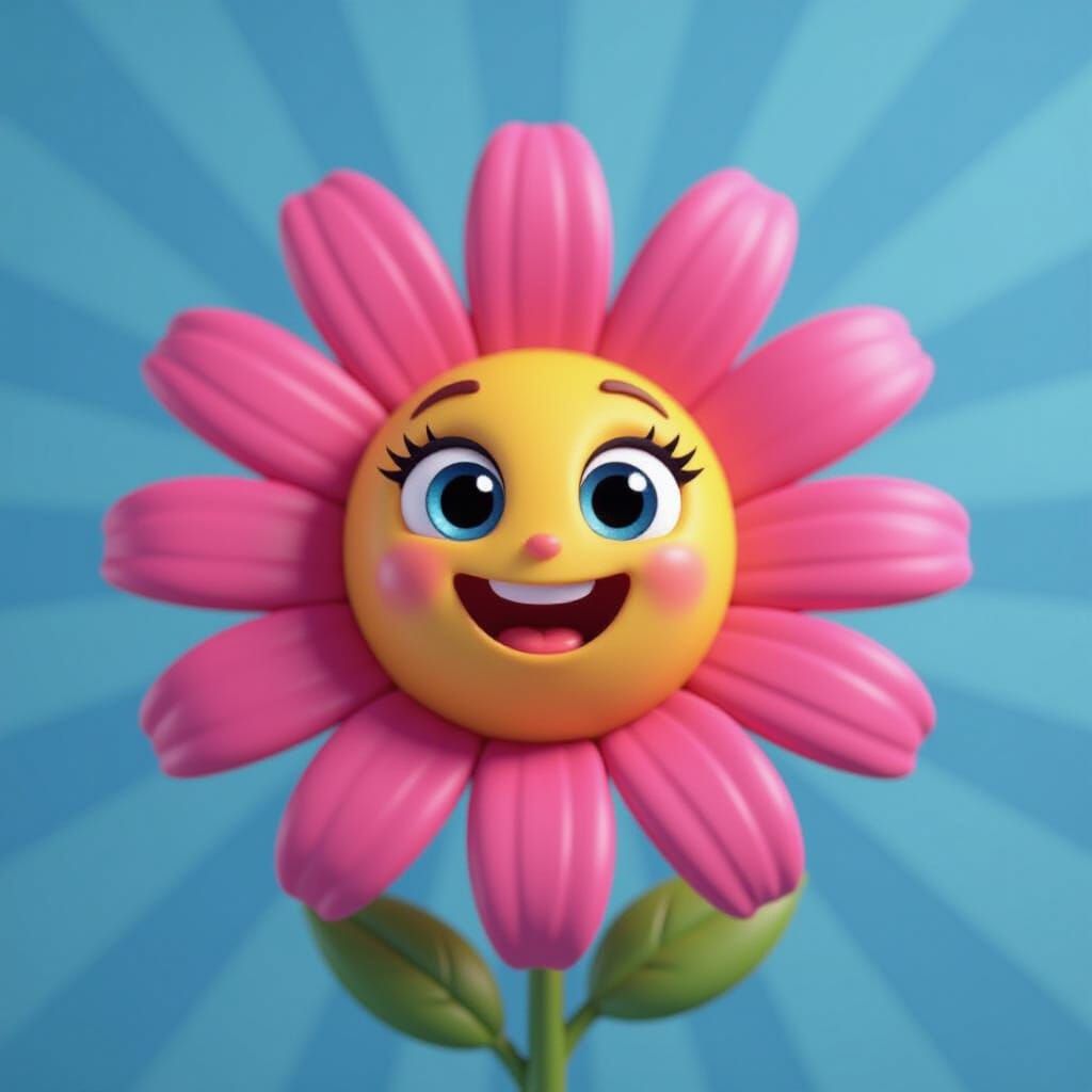 Joyful 3D Flower with Pink Petals in Pixar Style