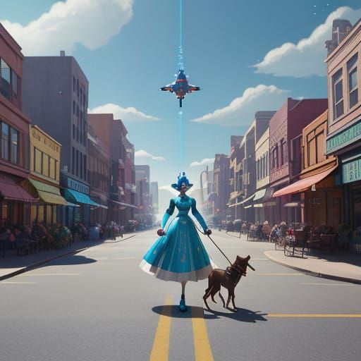 Retro-Futuristic Mid Century Main Street in Vibrant Color