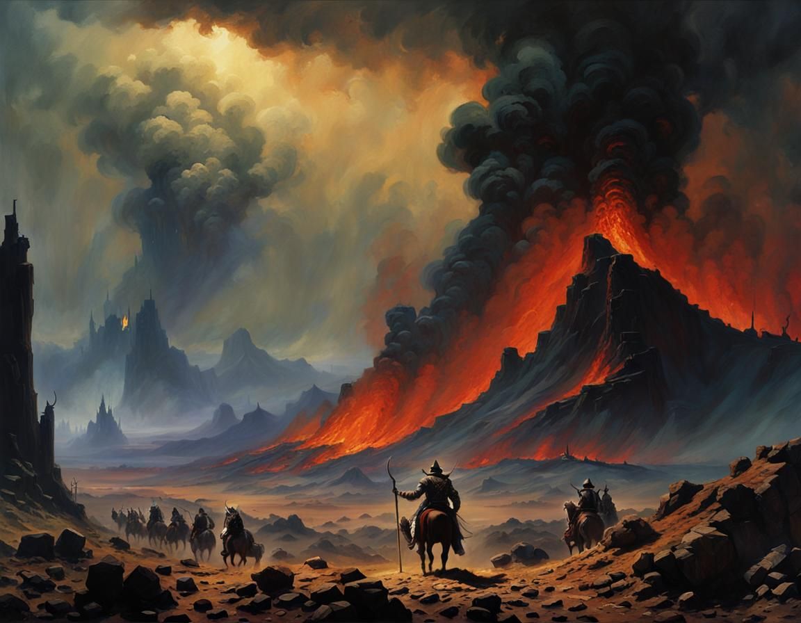 Demonic Volcanic Wasteland in Dark Fantasy Style