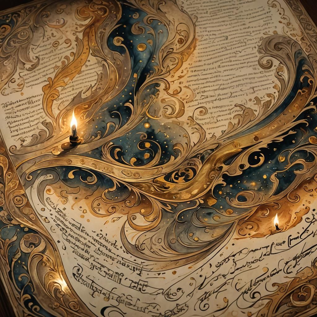 Mystical Manuscript Art with Ethereal Ink Splatters