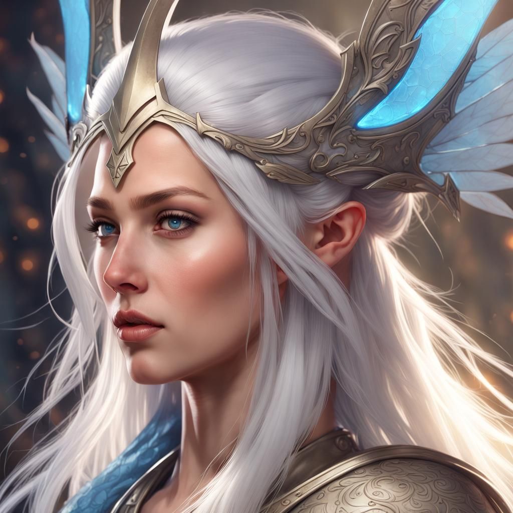 Winged Elven Cleric Portrait in Fantasy Style