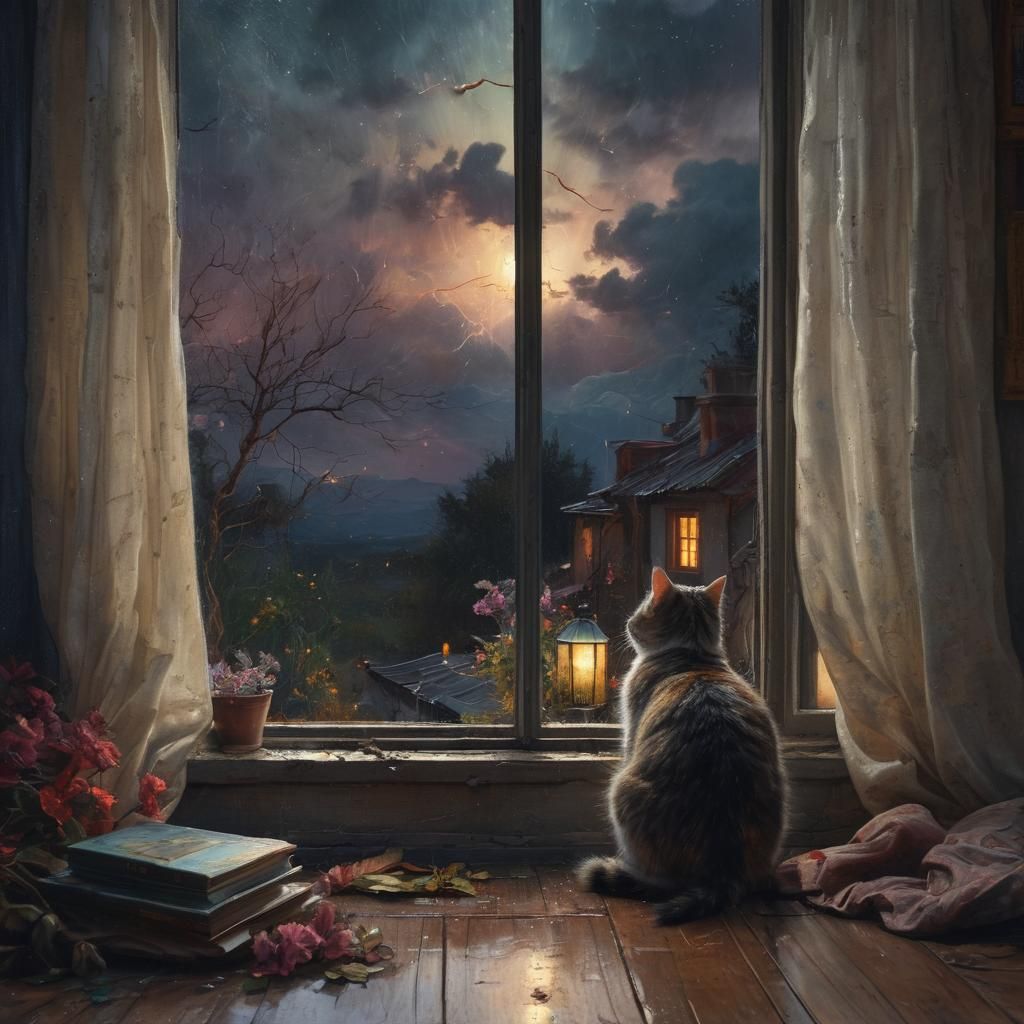 Cozy Rainy Night in Watercolour Style