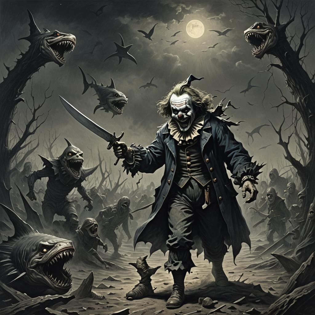 Menacing Clown Figure with Machete in Horror Style