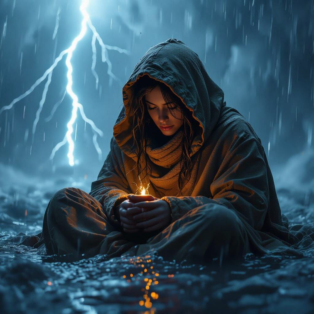 Serene Cocoon Amidst Painted Storm