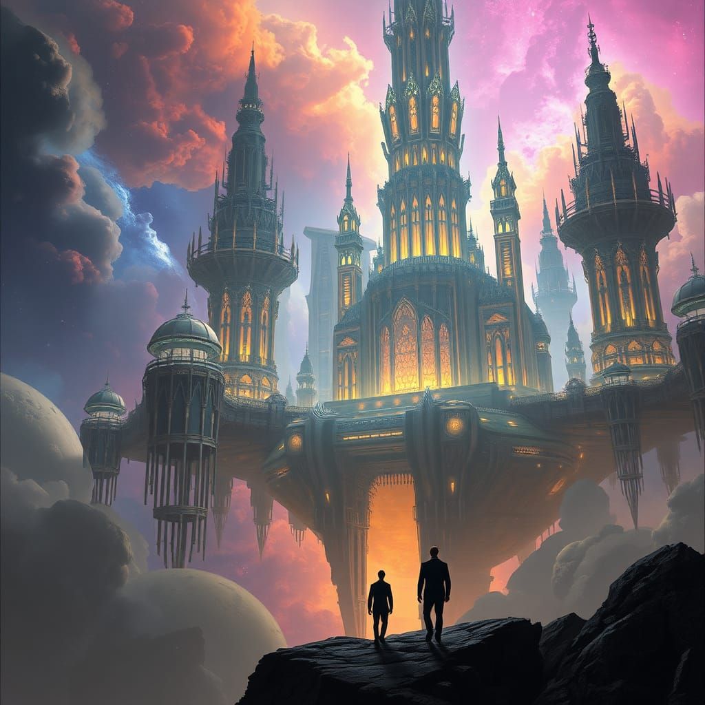 Bioluminescent Alien City in Nebula: Greg Rutkowski Style