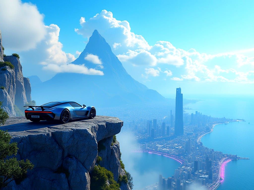 Metropolis Car on Mountain as Digital Painting