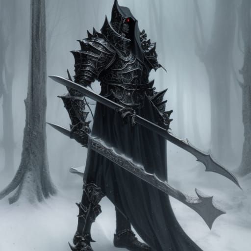 Gothic Demon Lord in Snowed Forest: Dark Fantasy Art