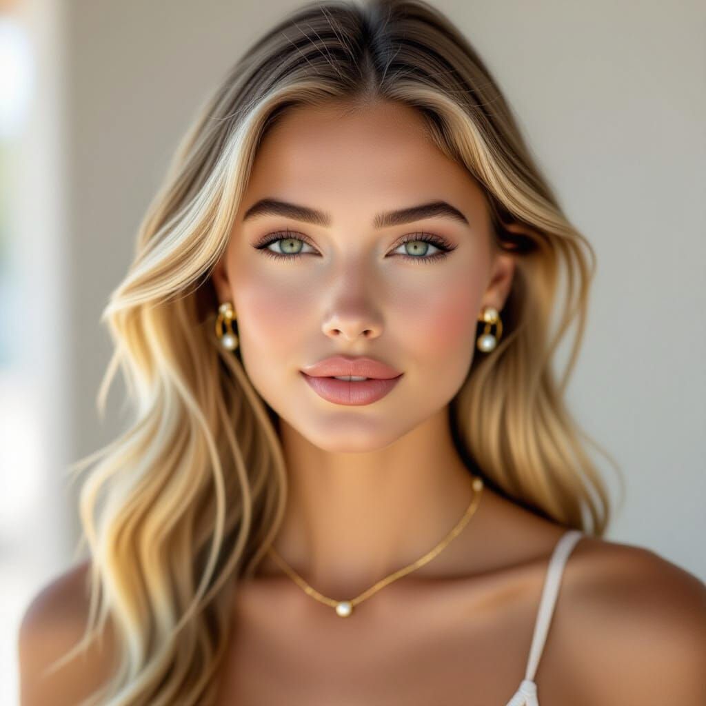 Photorealistic Woman Portrait with Casual Elegance