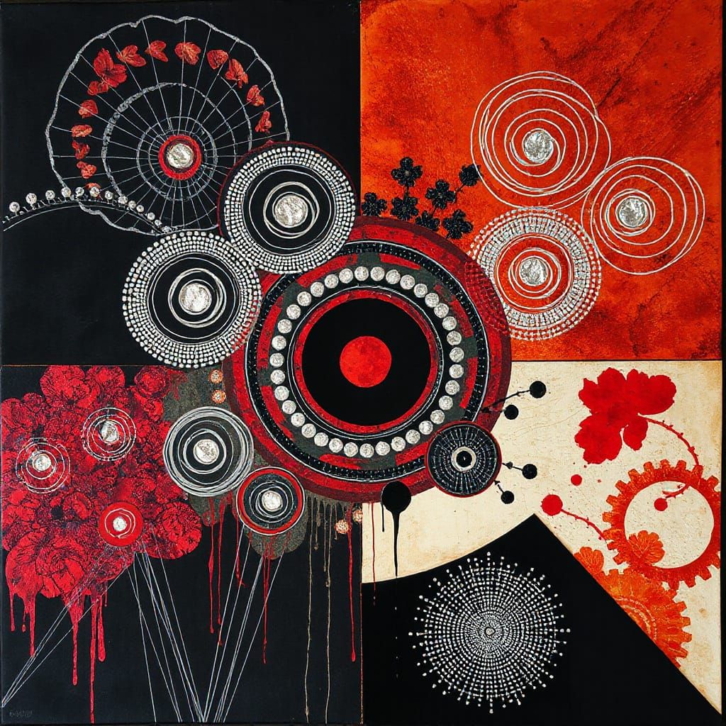 Surreal Metallic Tapestry with Interlocking Spiral Networks