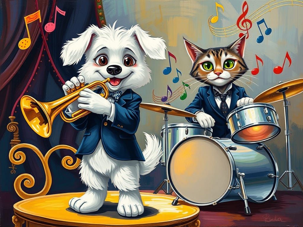 Whimsical Jazz Duo in Bold, Colorful Style