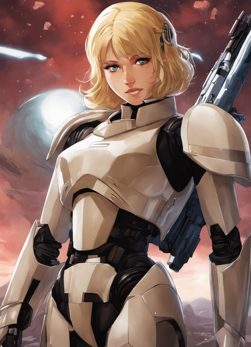 Anime Blonde Woman in Clone Trooper Armor