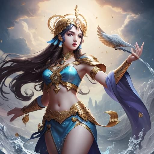 Athena in Splash Art Style with Dynamic Lighting