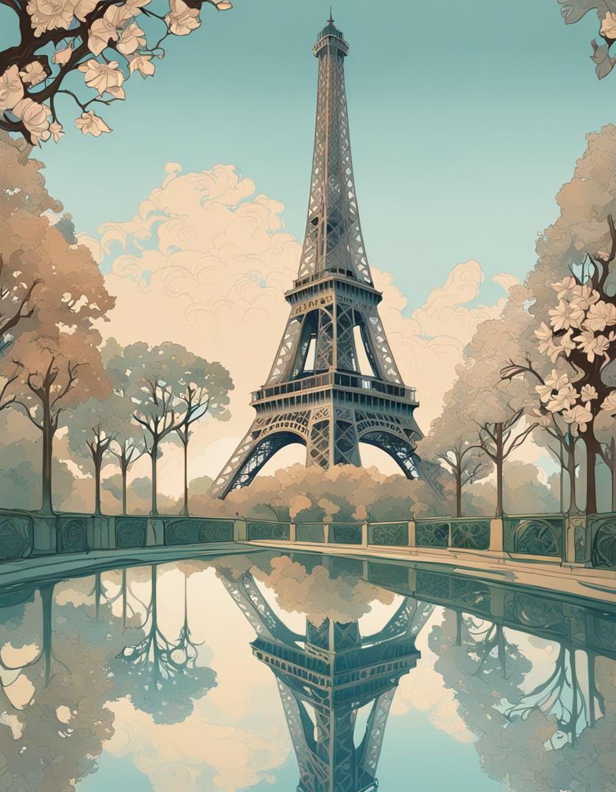 Eiffel Tower in Art Deco Style with Steampunk Elements