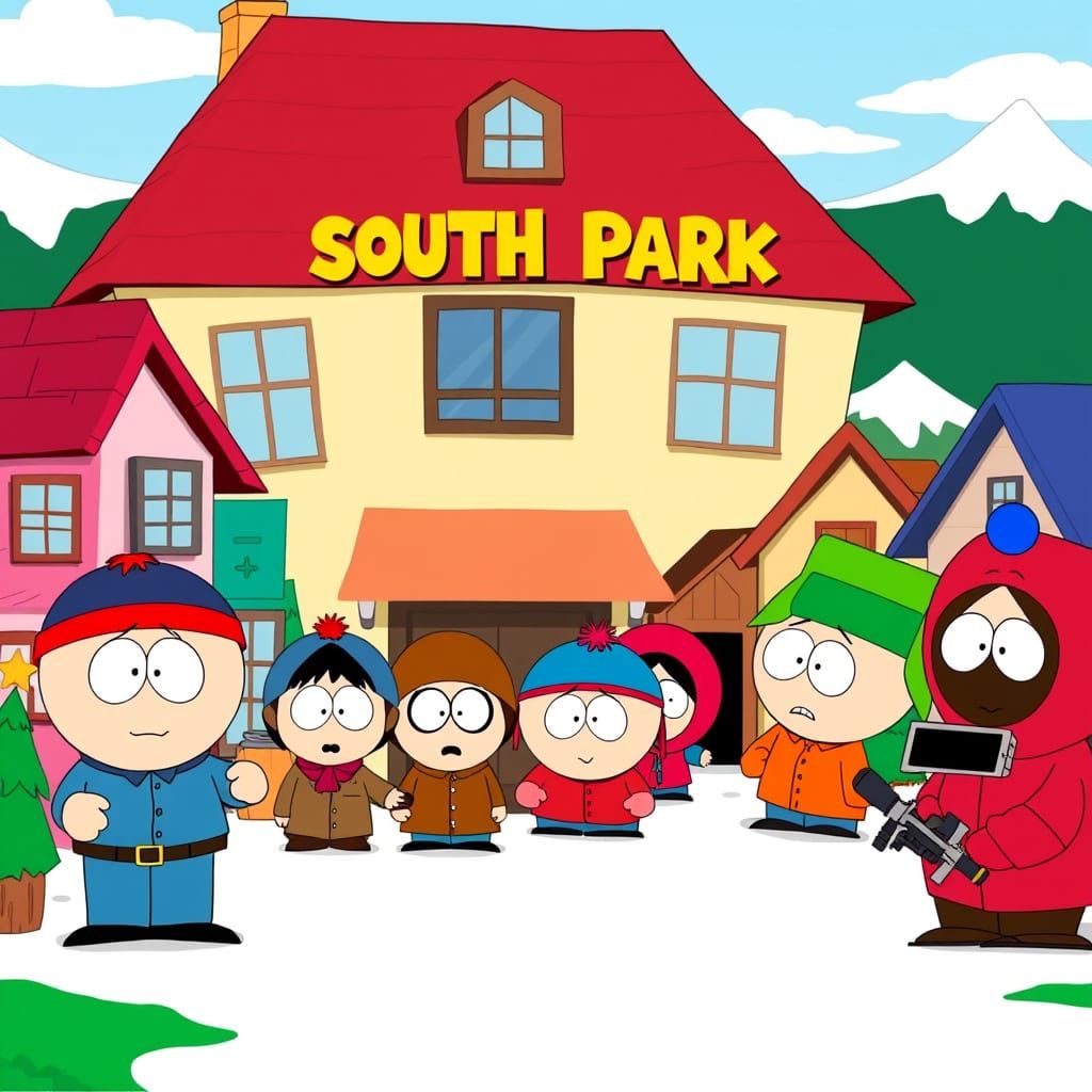 Colorful South Park Town in 2D Animated Style