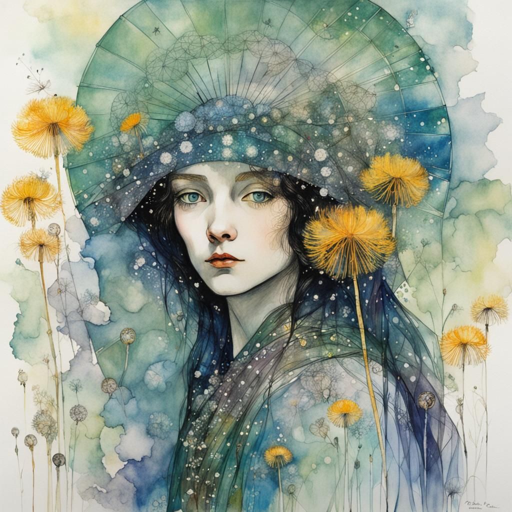 Dandelion Fairy in Art Nouveau Style