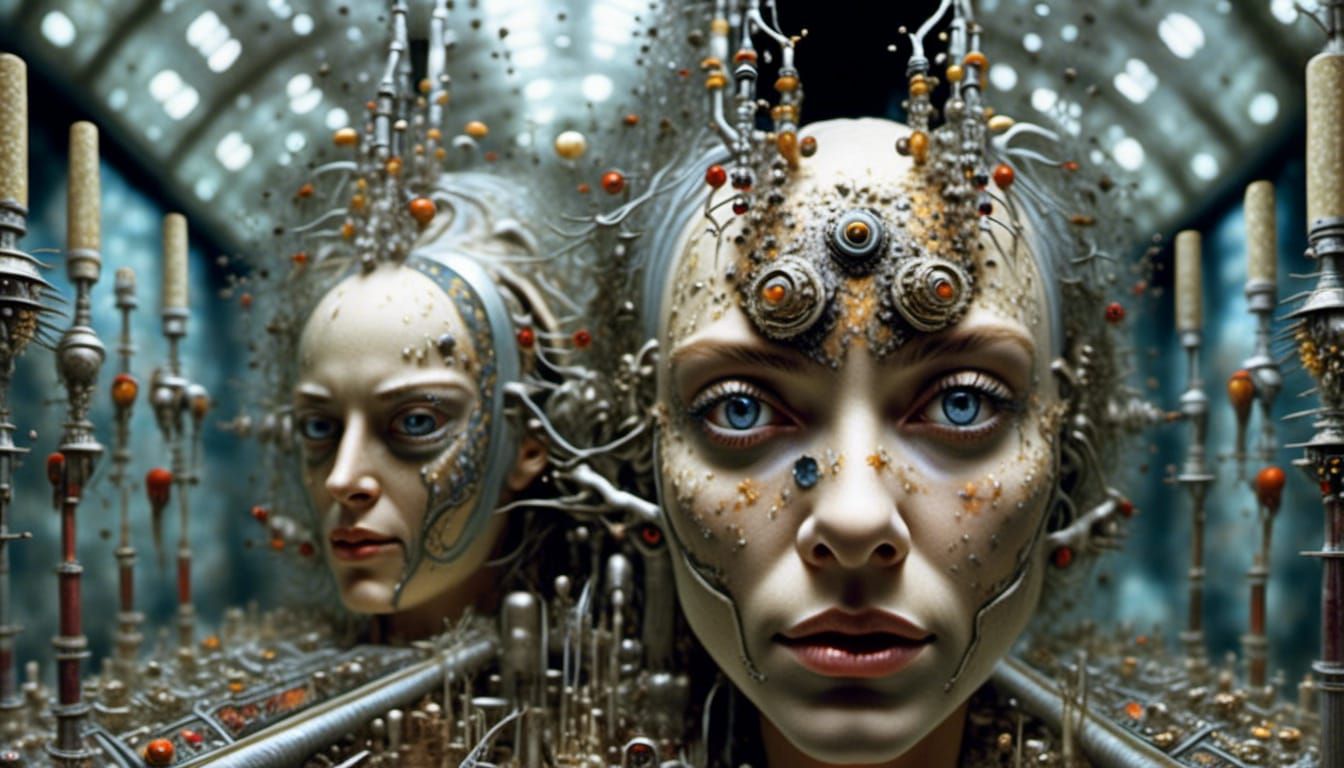 Surreal Laboratory Objects with God Rays in Hyperrealism