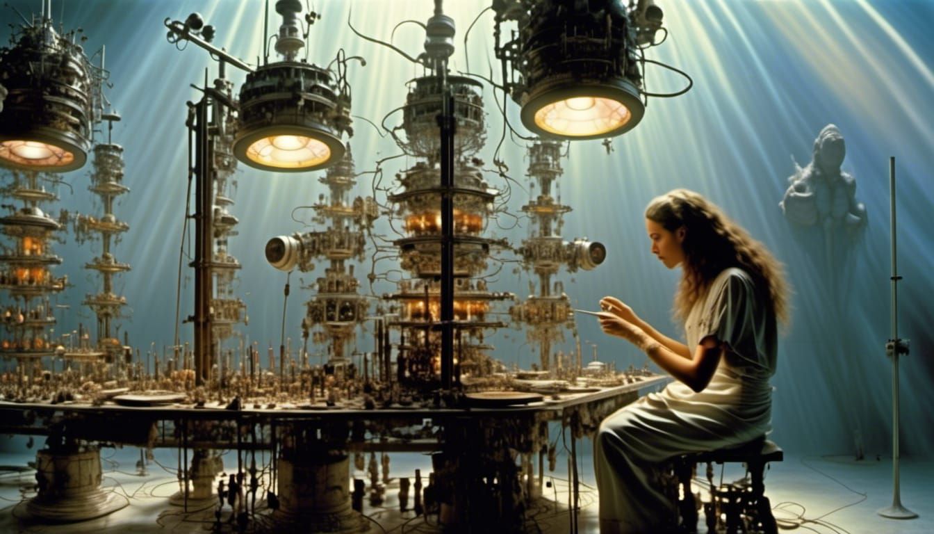 Surreal Hyperrealistic Laboratory Scene with Celestial God R...