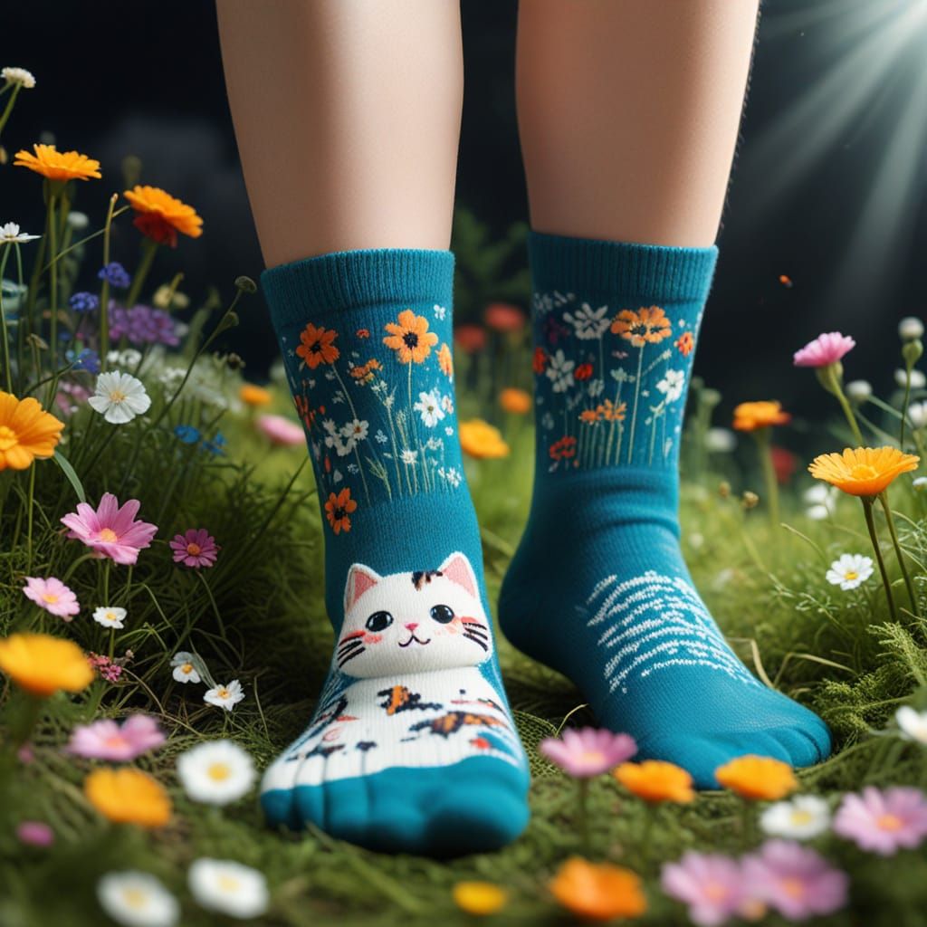 Cozy Knitted Socks with Fairy Tale Scene in Anime Style