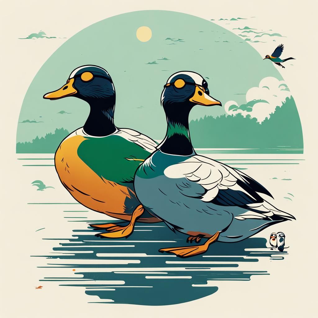 Minimalist Tattoo Template: Ducks in Sunglasses