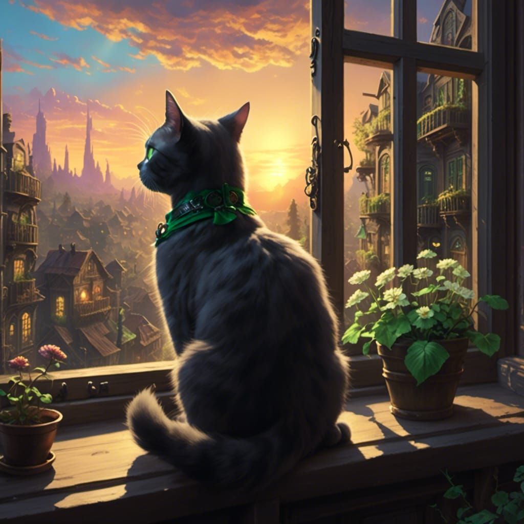 Cat Watching Sunrise From Apartment Window