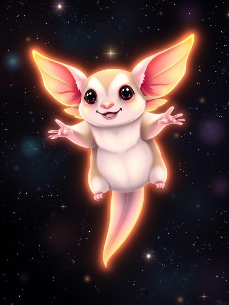 Celestial Sugar Glider Leaping Through Cosmos