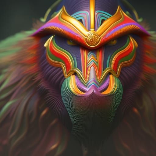Detailed Baboon Portrait in Digital Painting Style