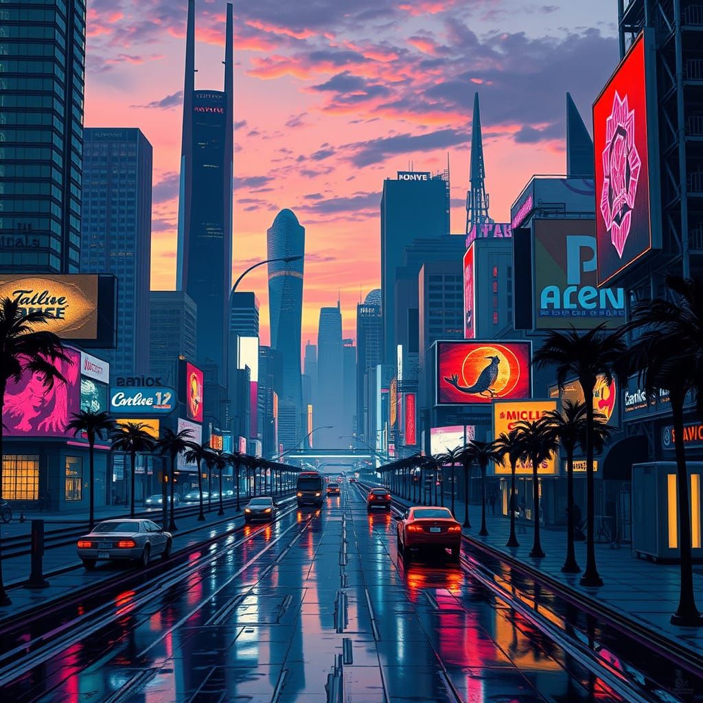 Futuristic Los Angeles Cityscape at Dusk