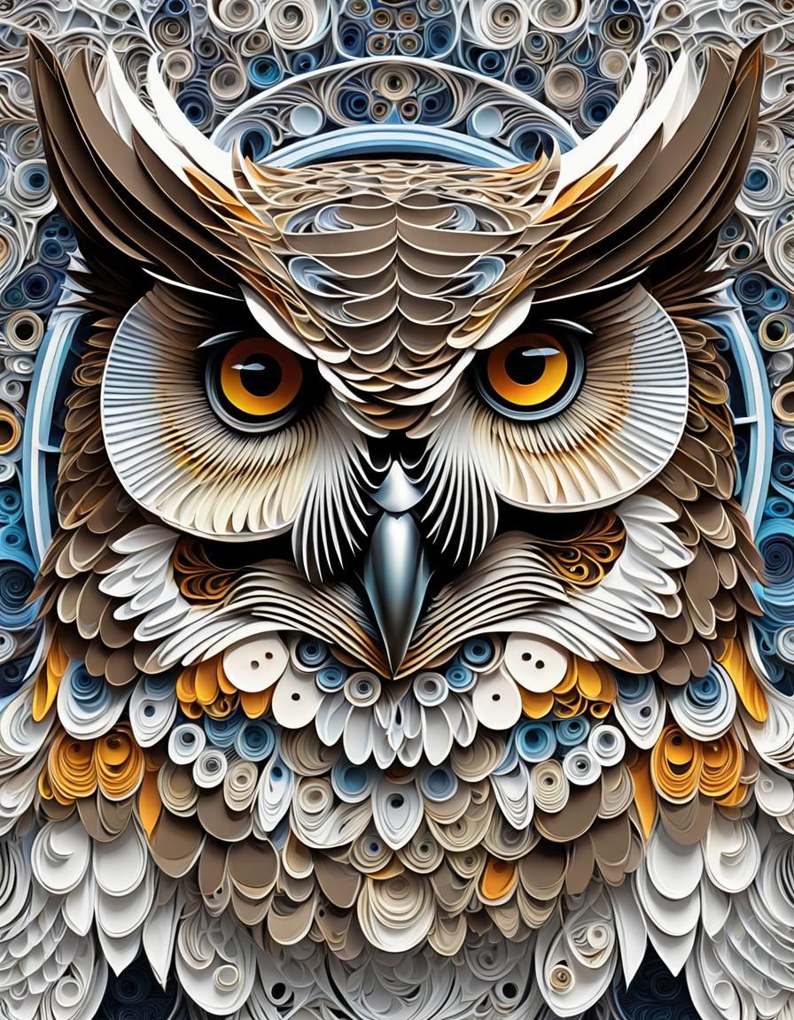Abstract Owl with Zentangle and Quilling Details