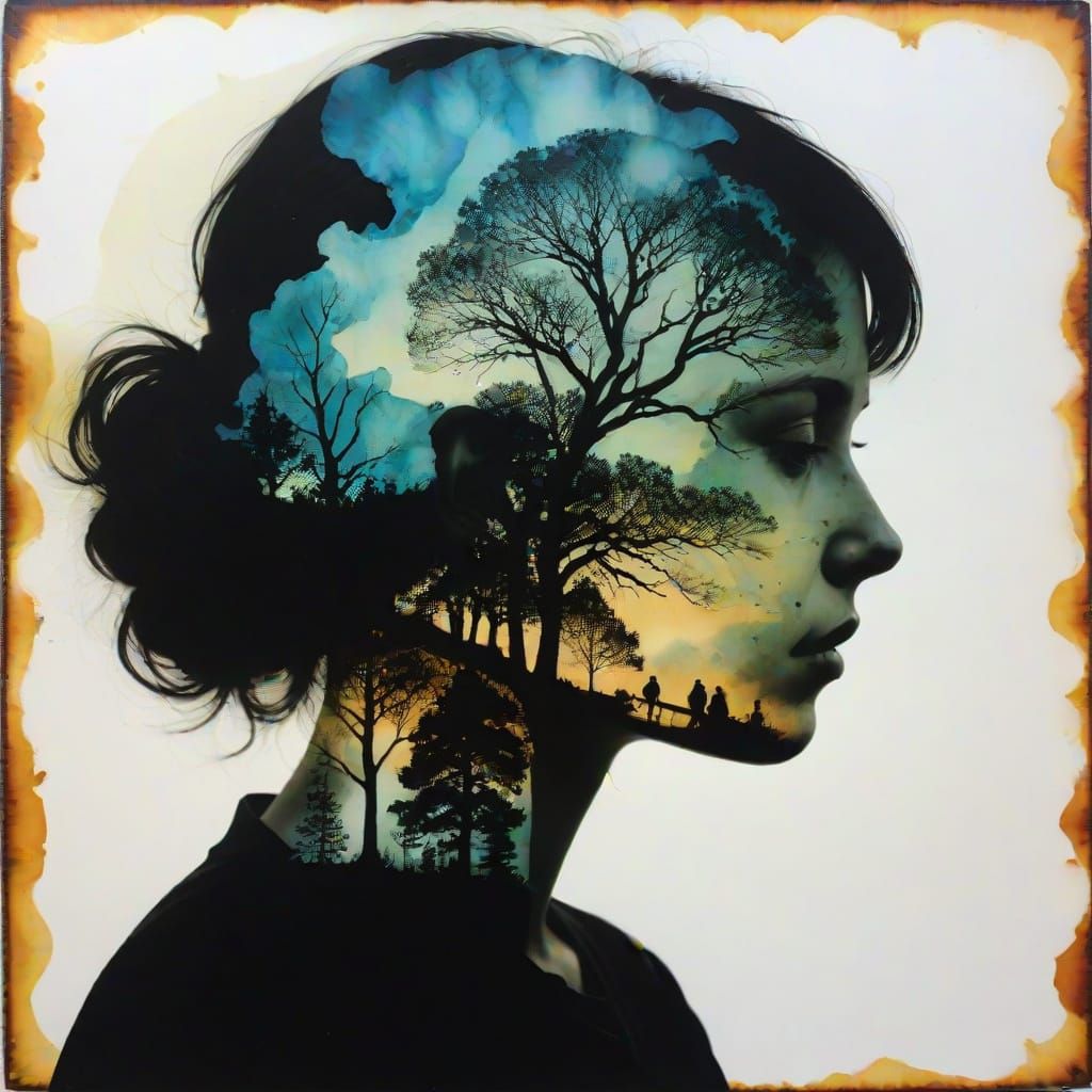 Ethereal Sunset Silhouette in Wax and Ink