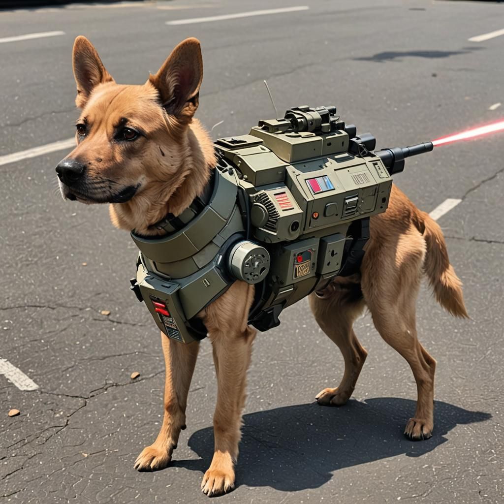 Armored Military Dog with Laser Cannon