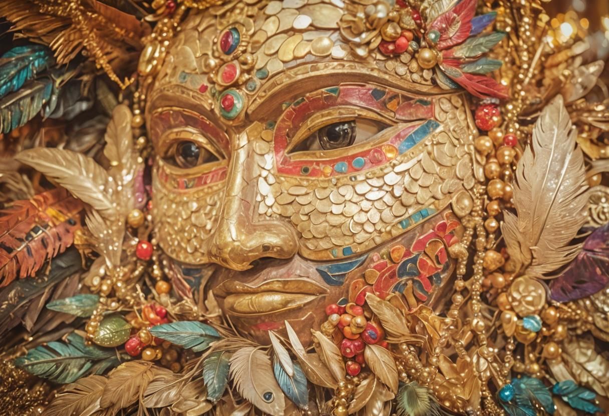 Vibrant Tribal Art with Colorful Ceremonial Ornaments