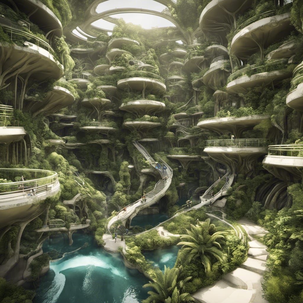 Futuristic Steampunk Favela: Ornate Green and White Megacity