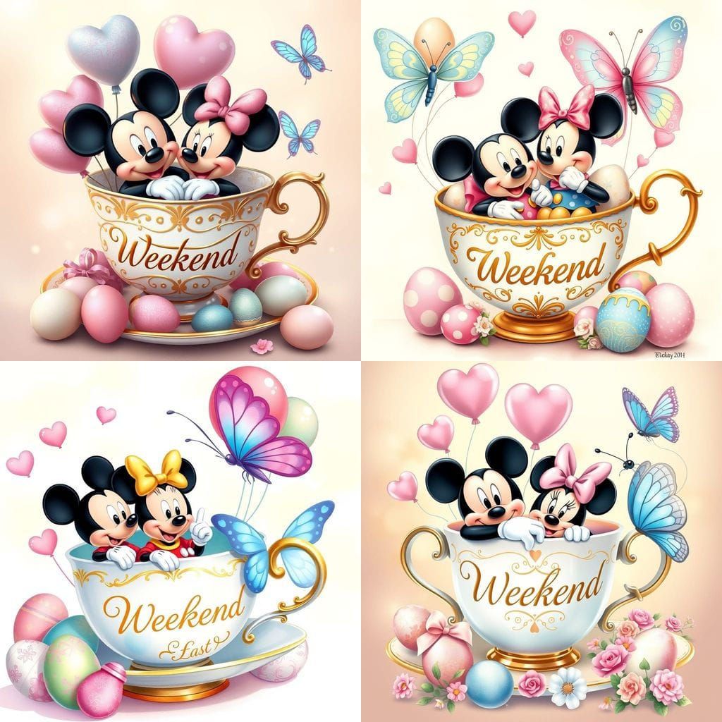 Whimsical Mickey & Minnie Mouse Teacup Scene