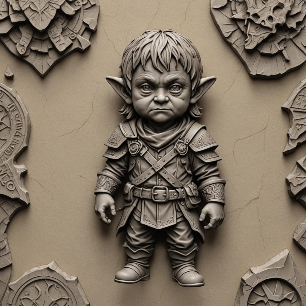 3D Halfling Character in Deep Engraved Style