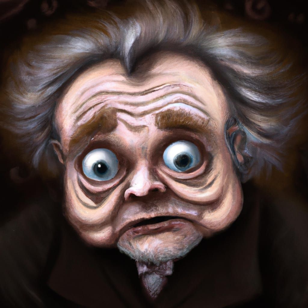 Frightened Grandpa Hallucination in Baroque Chibi Style