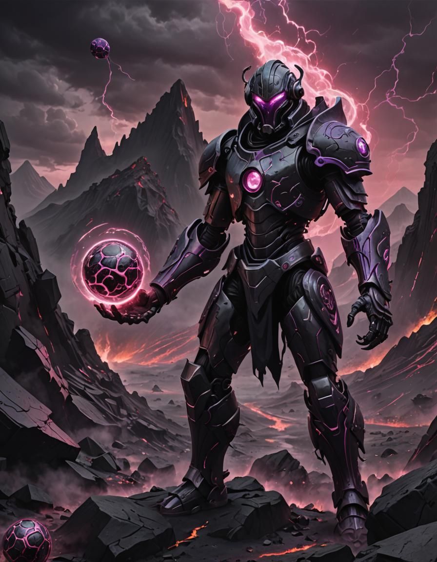 Wraith Possessing Obsidian Warforged in Apocalyptic Landscap...