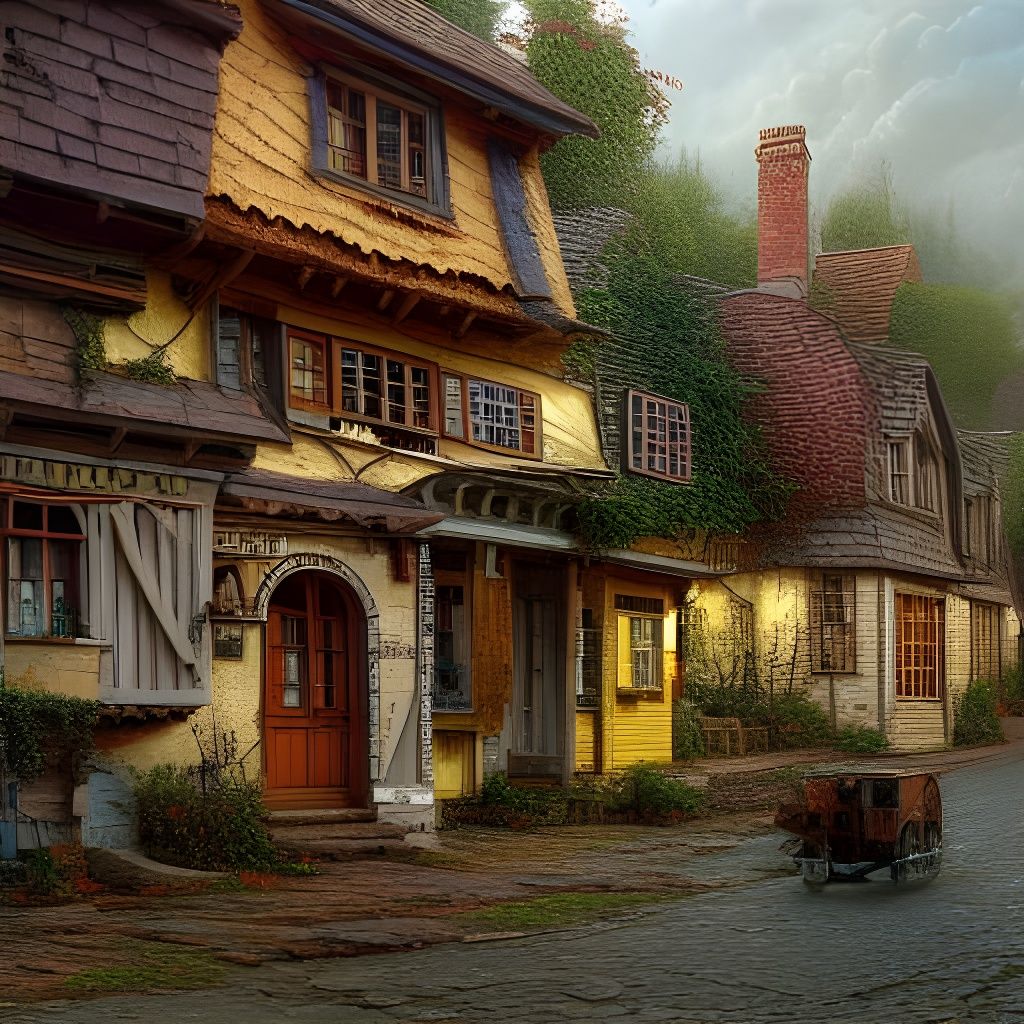 Quaint Old Village: Hyperrealistic Matte Painting