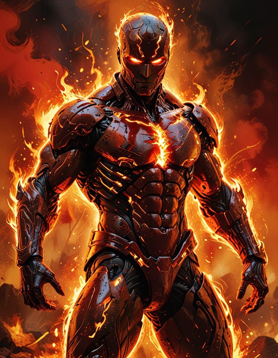 Fiery Red Figure in Abstract Expressionist Style