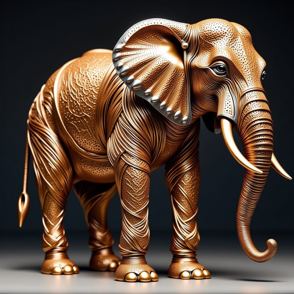 Copper Wire Elephants in Organic Surreal Style