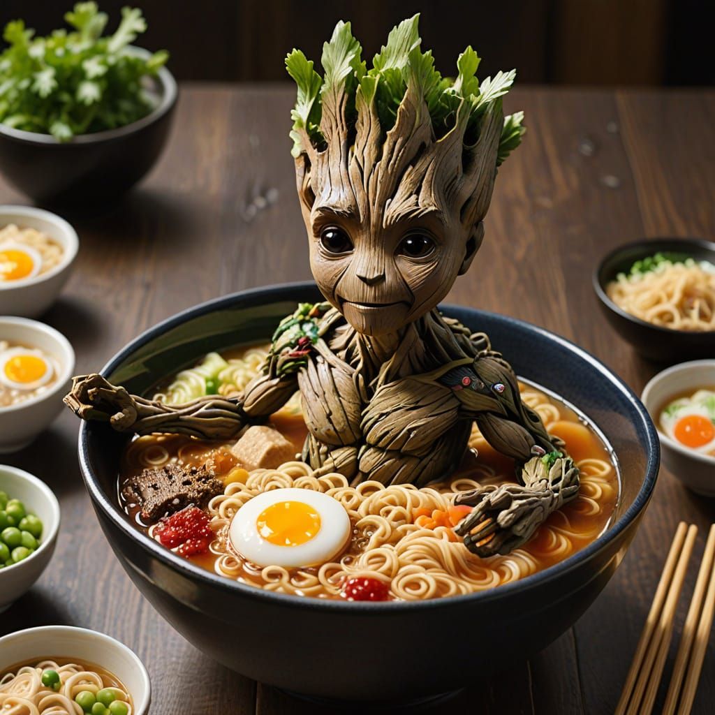 Groot in a Bowl of Ramen
