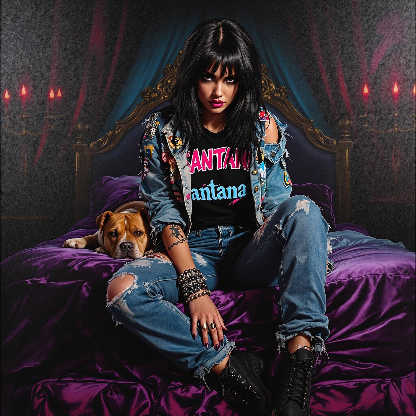 Rock Goddess in Distressed Denim Jacket, 90s Grunge Style Oi...