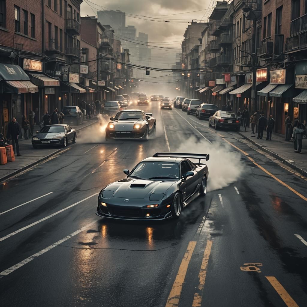 Mazda RX-7 Street Racing: Cinematic Digital Art