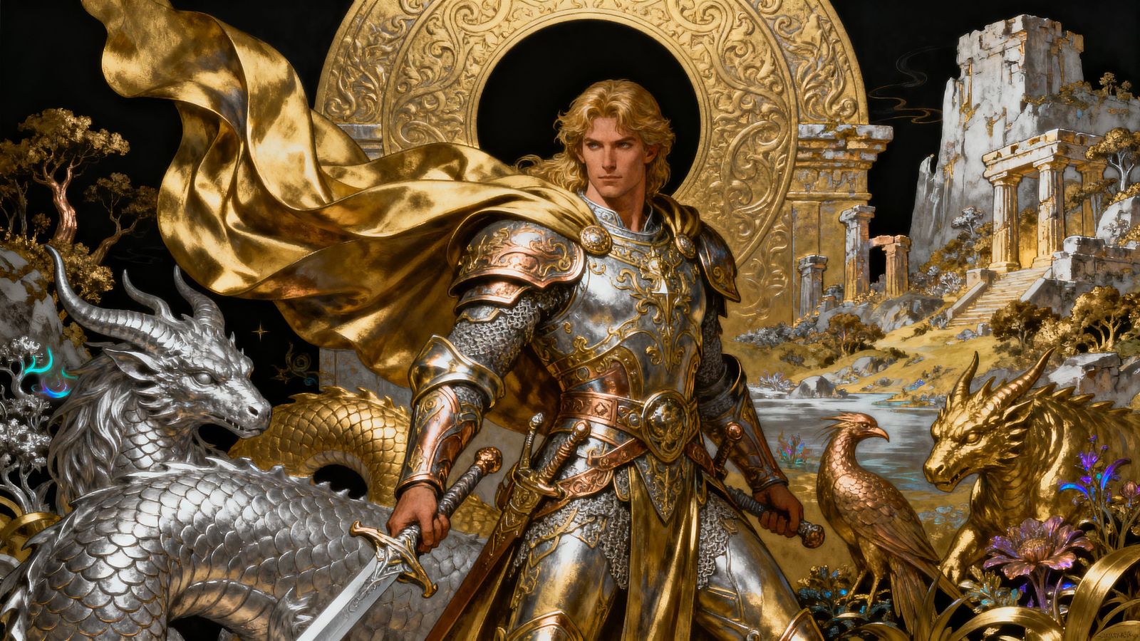 Embossed Gold and Silver Fantasy Art