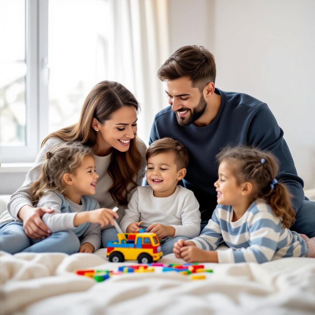 Jewish Family in Forest, Gouache and Watercolor Style