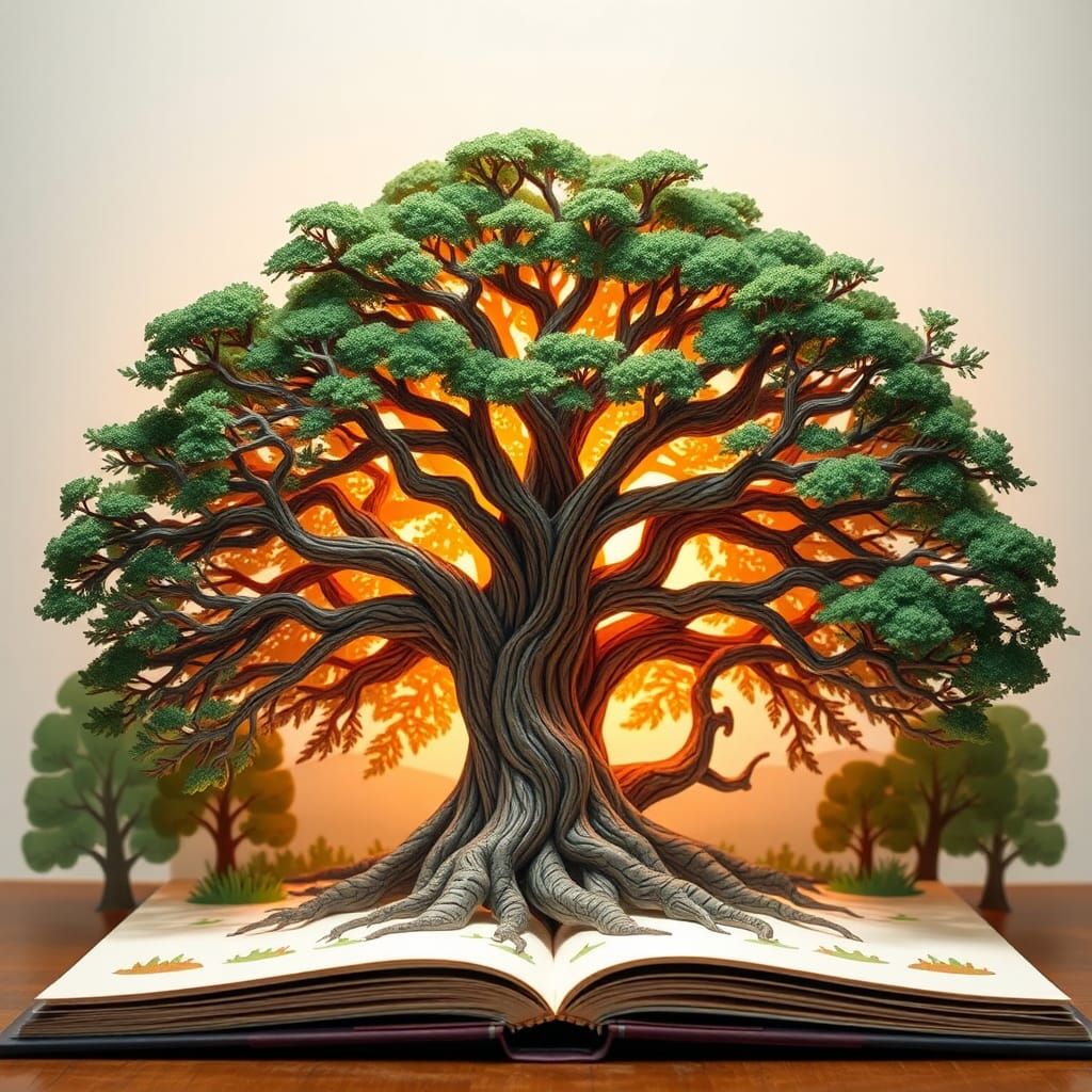 Pop-Up Cedar Tree in a Fantastical Paper World